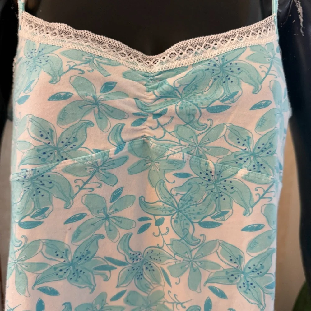 Lilly Pulitzer Floral Slip Dress Chemise Lace Trim Size Large Adjustable Straps - Picture 2 of 6